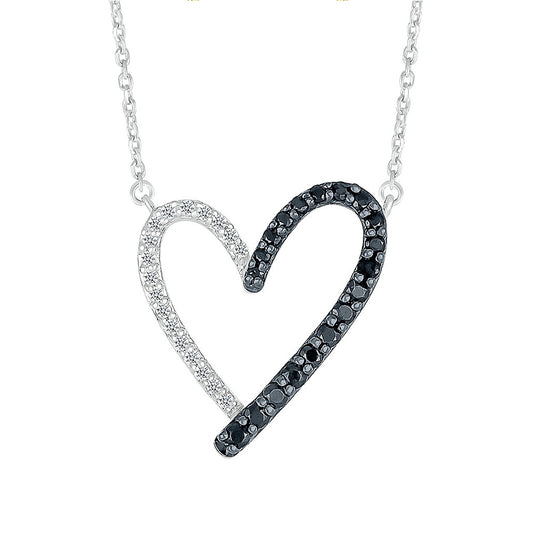 1/5 ct. tw. Treated Black & White Diamond Heart Necklace in Sterling Silver