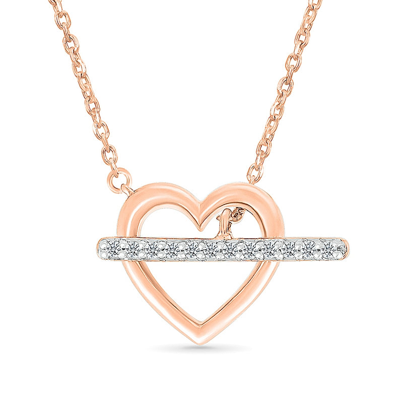 Diamond Accent Heart Toggle Clasp Necklace in 10K Pink Gold