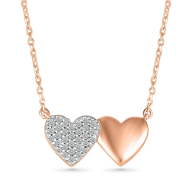 1/8 ct. tw. Diamond Double Heart Necklace in 10K Pink Gold
