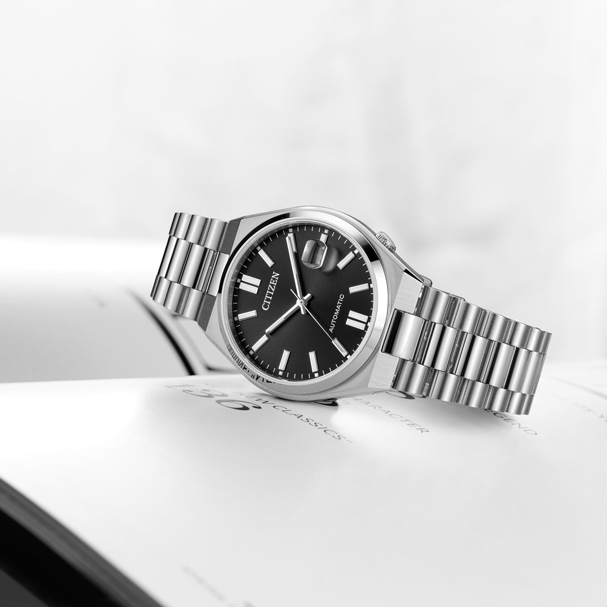 Citizen Men's TSUYOSA Automatic Stainless Steel Watch with Black Dial side profile