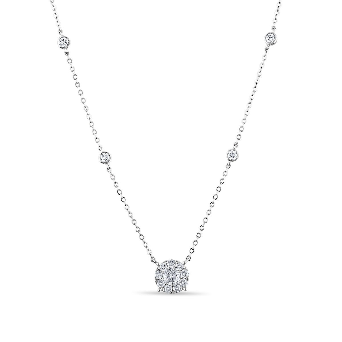 Fairytale Diamonds 1 ct. tw. Diamond Cluster Bezel Set Station Necklace in 10K White Gold