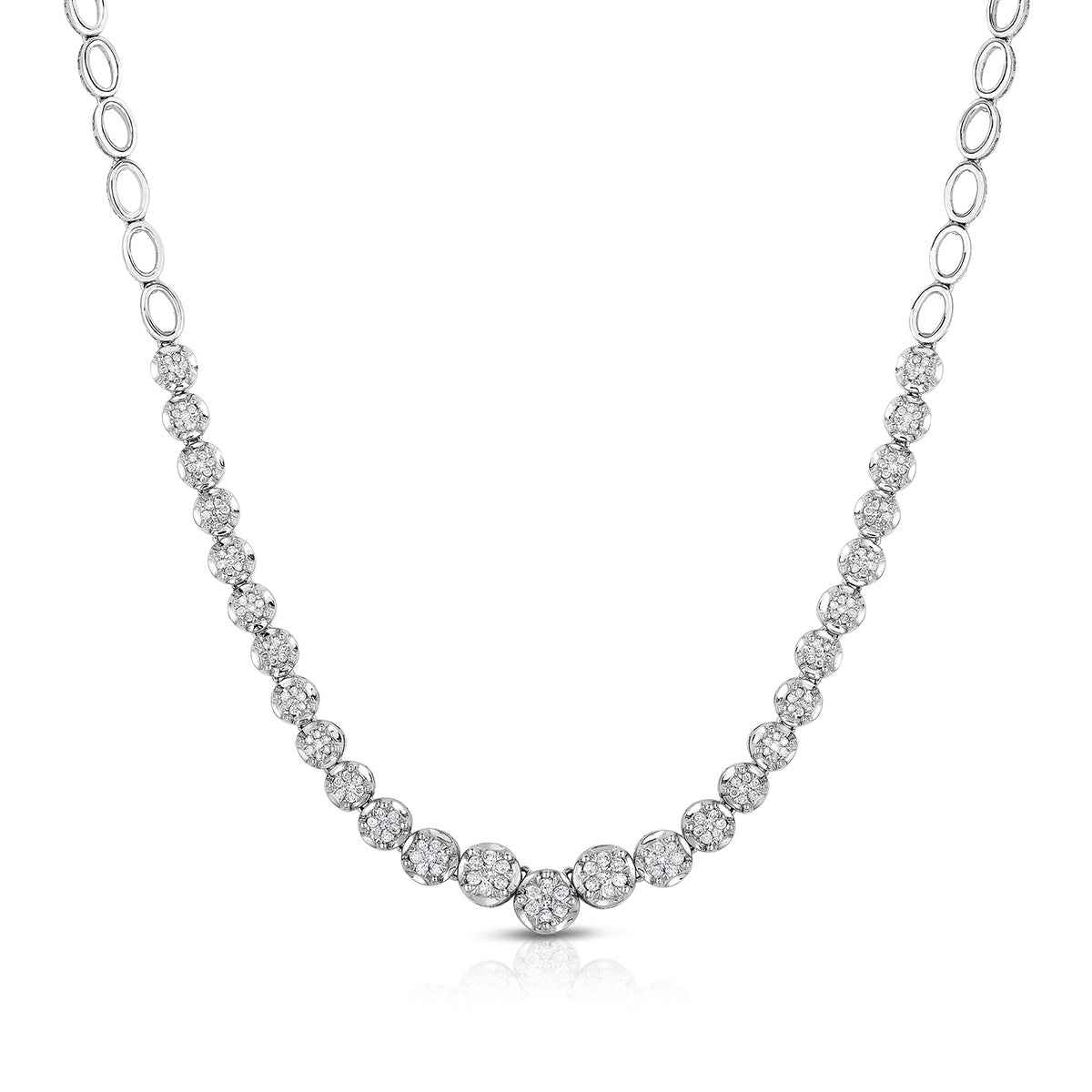 1 ct. tw. Diamond Cluster Graduated Necklace in 10K White Gold