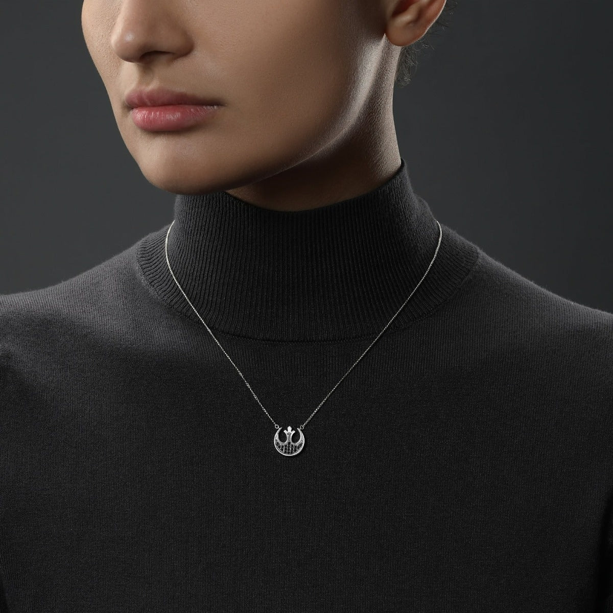 Star Wars The Rebel 1/4 ct. tw. Treated Black Diamond Necklace with Black Rhodium Plating in Sterling Silver front view