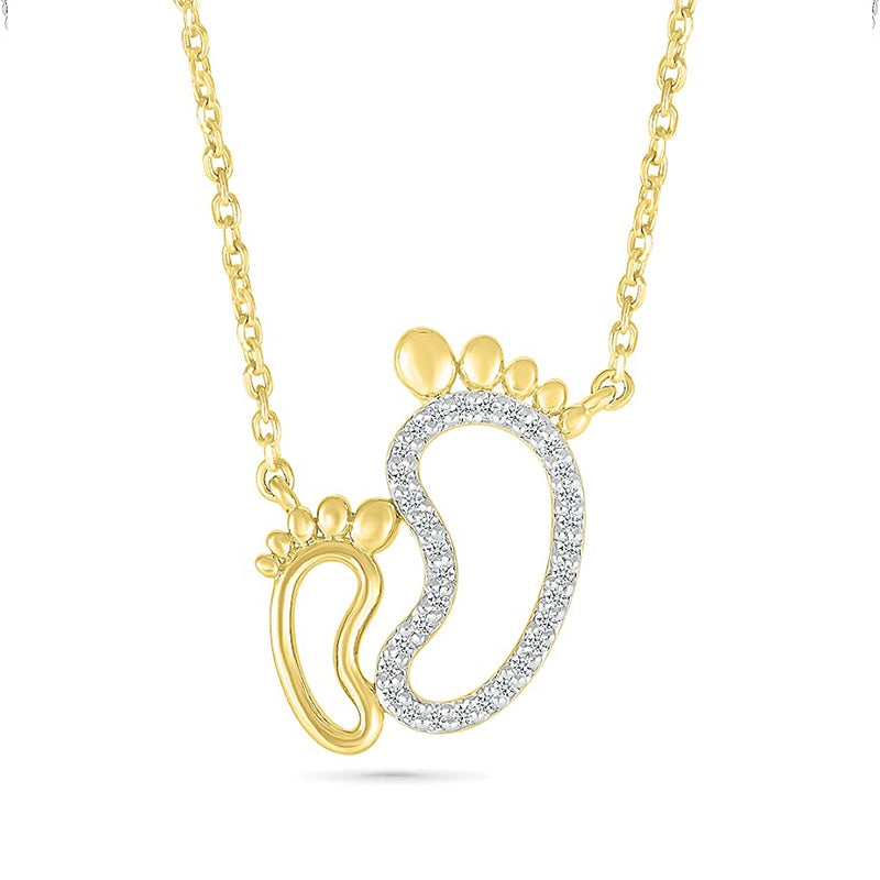 Diamond Accent Mom & Baby Foot Necklace in 10K Yellow Gold
