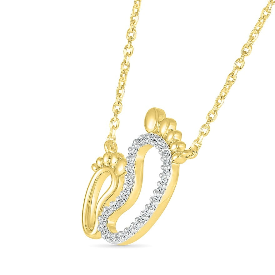 Diamond Accent Mom & Baby Foot Necklace in 10K Yellow Gold front view