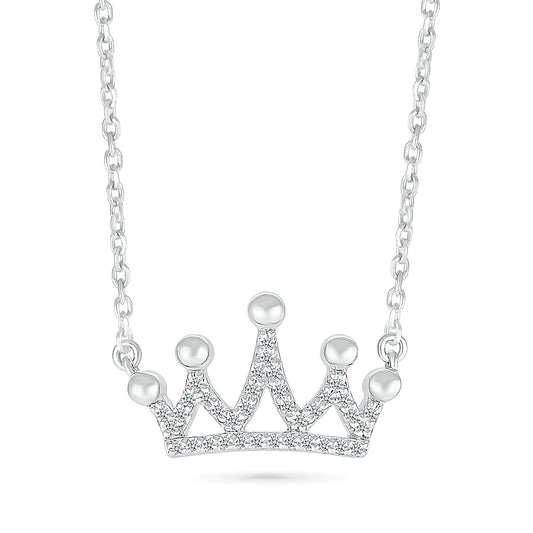 1/10 ct. tw. Diamond QuinceaÃ±era Crown Necklace in Sterling Silver