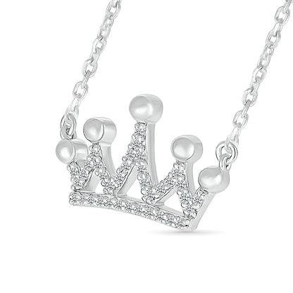 1/10 ct. tw. Diamond QuinceaÃ±era Crown Necklace in Sterling Silver front view