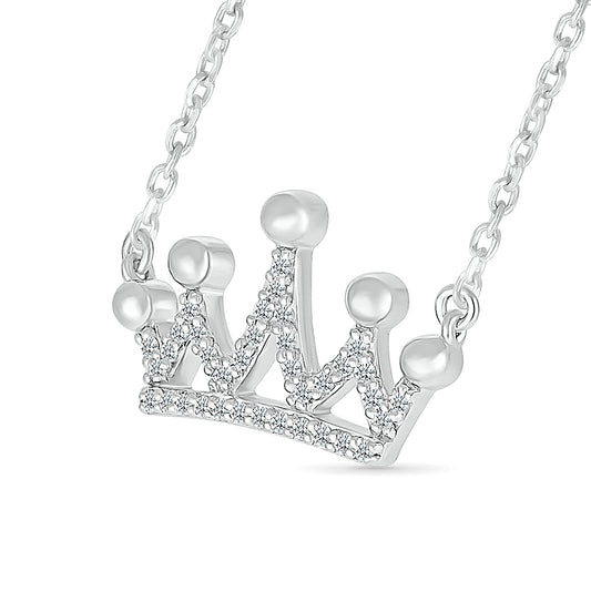 1/10 ct. tw. Diamond QuinceaÃ±era Crown Necklace in Sterling Silver front view