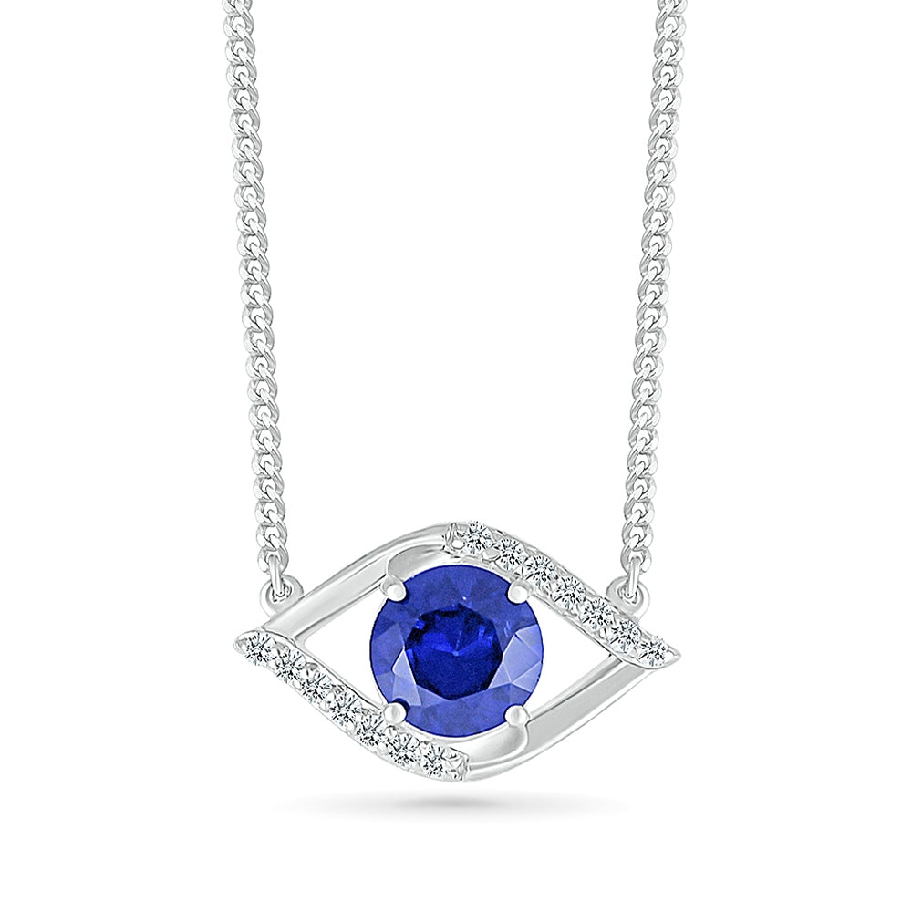 Created Round Sapphire & White Sapphire Eye of Protection Necklace in Sterling Silver