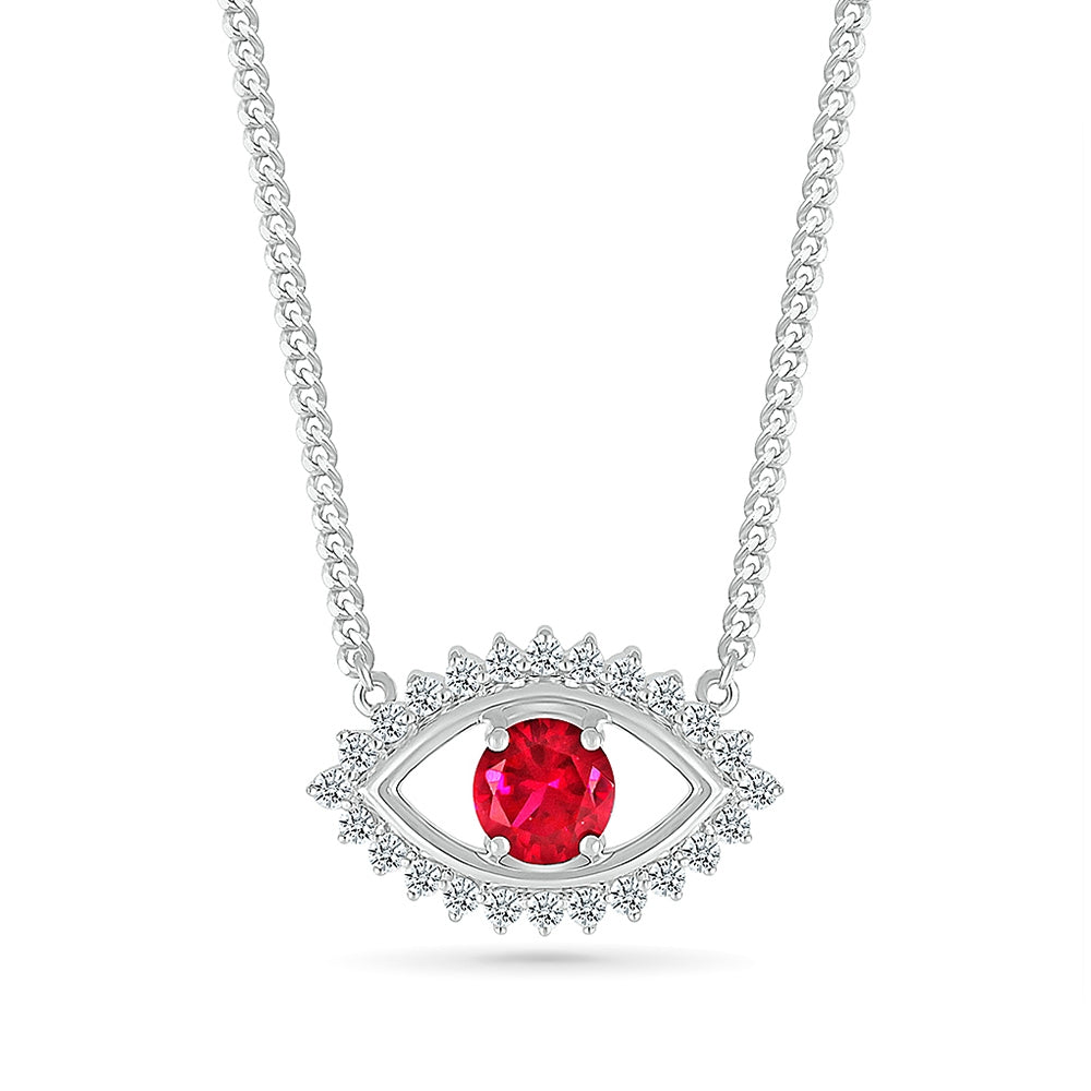 Created Round Ruby & White Sapphire Eye of Protection Necklace in Sterling Silver