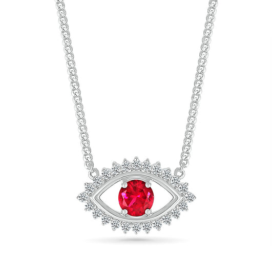 Created Round Ruby & White Sapphire Eye of Protection Necklace in Sterling Silver