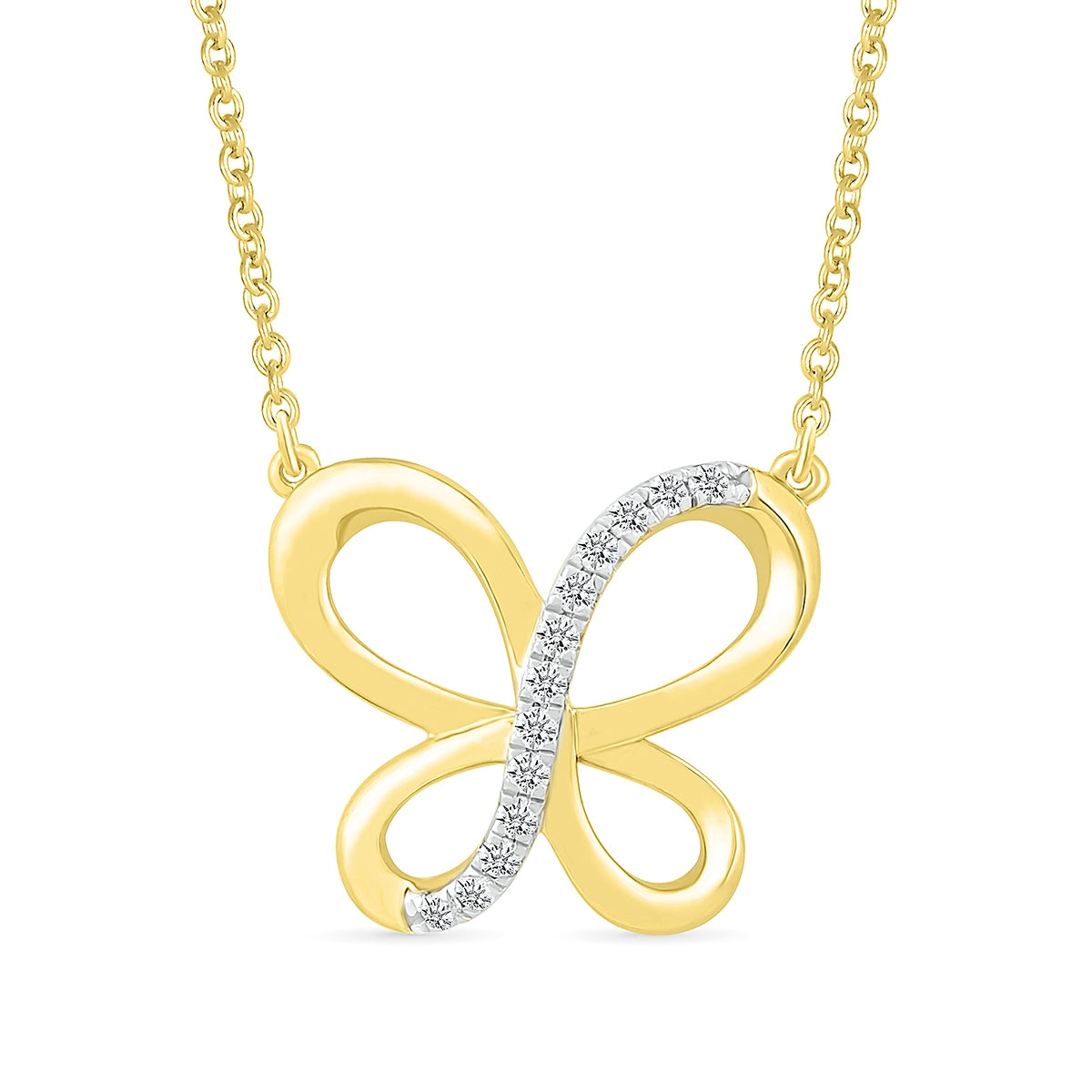Diamond Accent Butterfly Necklace in 10K Yellow Gold