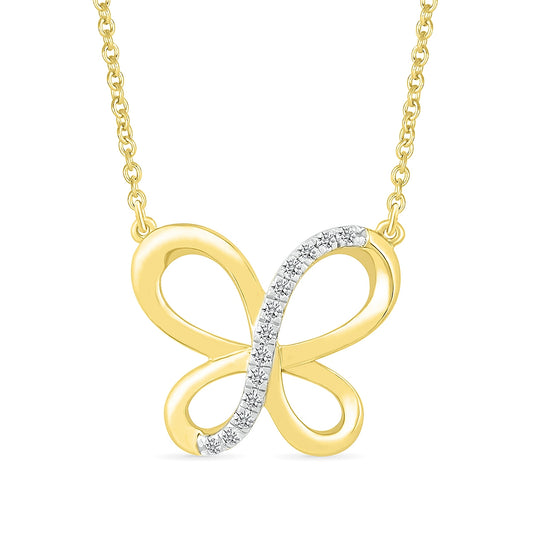 Diamond Accent Butterfly Necklace in 10K Yellow Gold