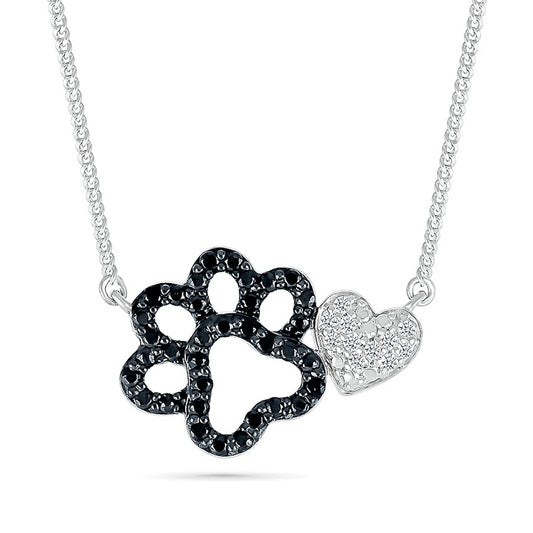 1/5 ct. tw. Black & White Diamond Paw & Heart Necklace in Sterling Silver