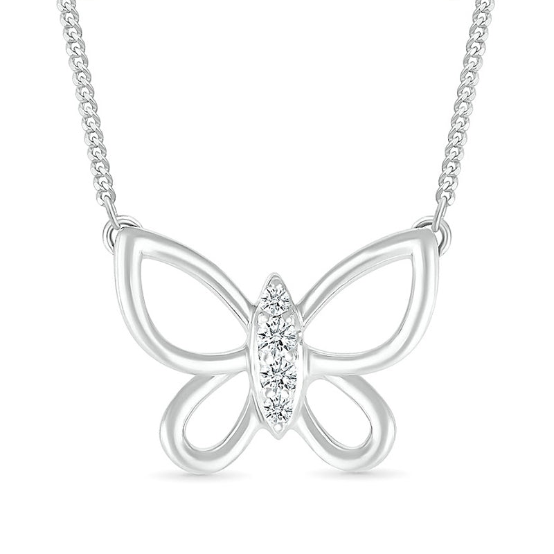 Diamond Accent Open Butterfly Necklace in Sterling Silver