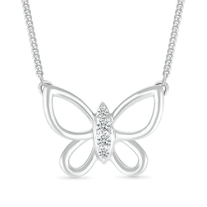 Diamond Accent Open Butterfly Necklace in Sterling Silver