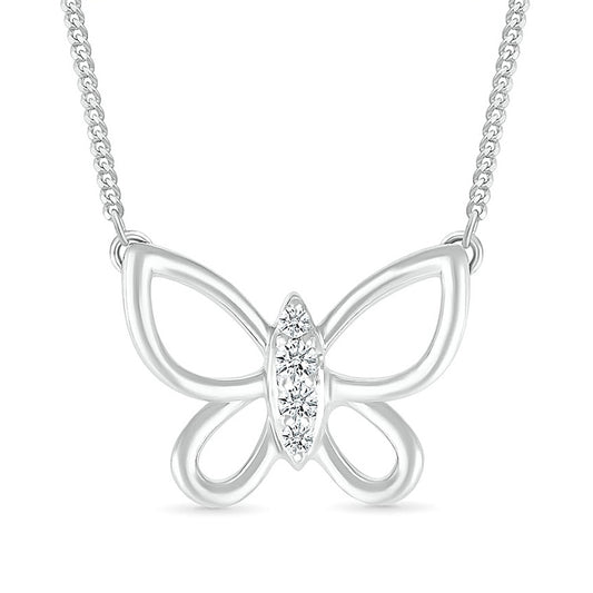 Diamond Accent Open Butterfly Necklace in Sterling Silver