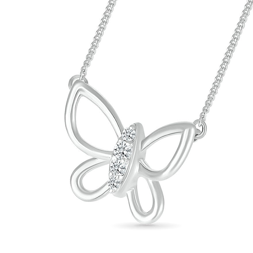 Diamond Accent Open Butterfly Necklace in Sterling Silver front view