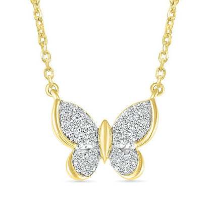 1/5 ct. tw. Diamond Butterfly Necklace in 10K Yellow Gold
