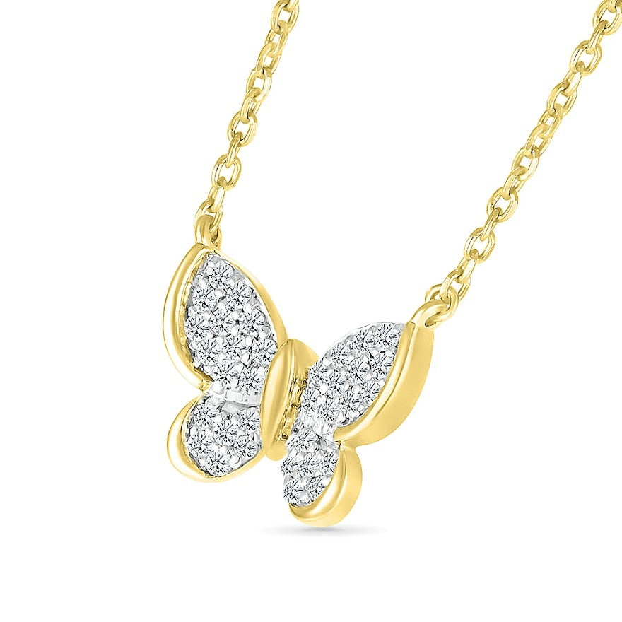 1/5 ct. tw. Diamond Butterfly Necklace in 10K Yellow Gold front view