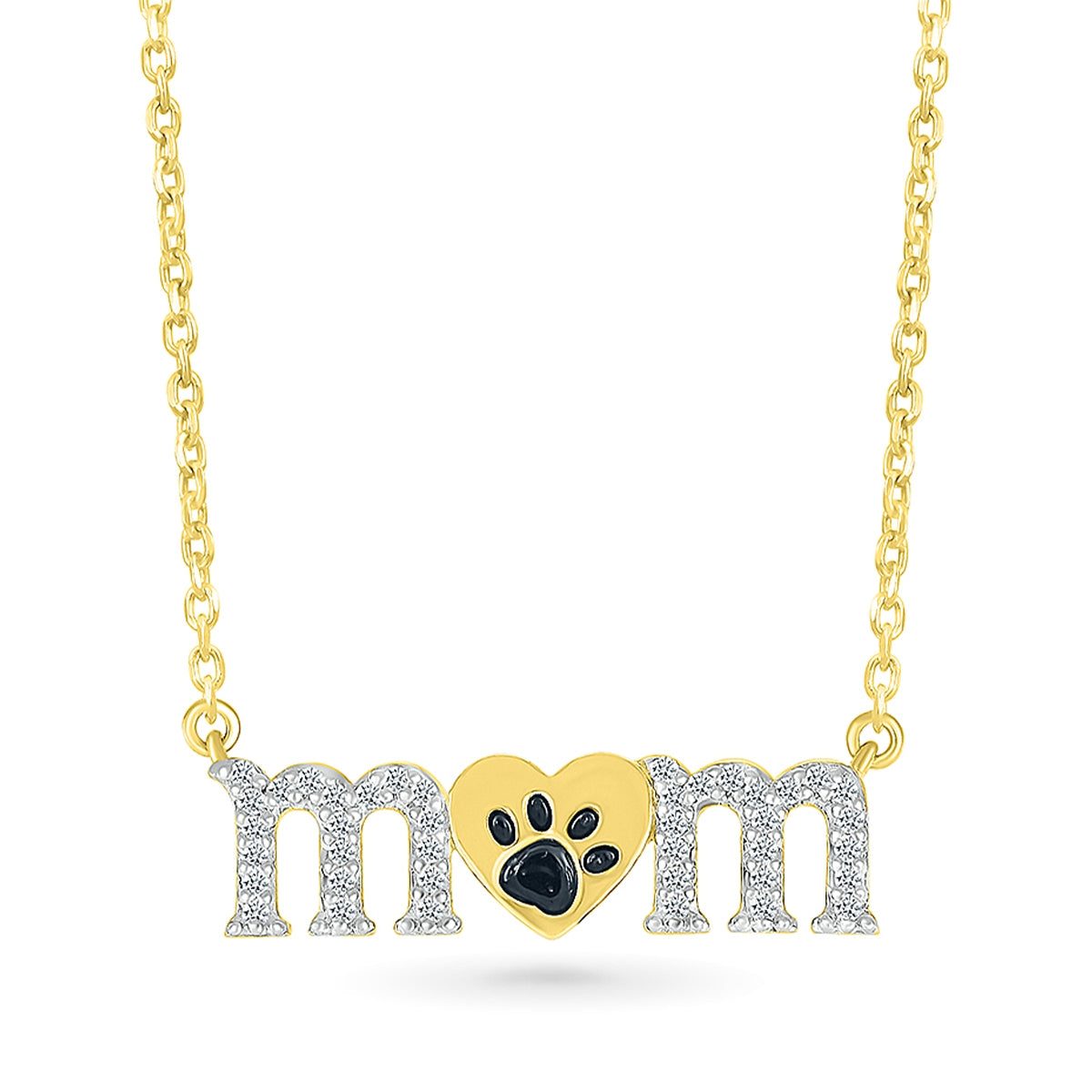 1/10 ct. tw. Diamond Heart & Paw Print Mom Necklace in 10K Yellow Gold