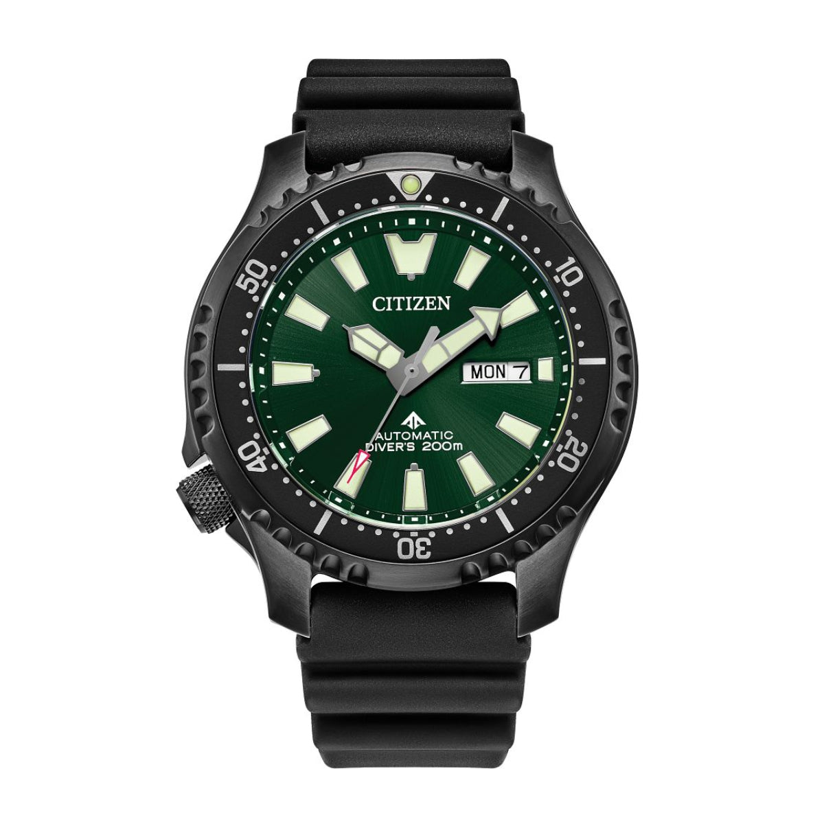 Citizen Men's Promaster Dive Automatic Black Stainless Steel Watch with Green Dial & Black Polyurethane Strap