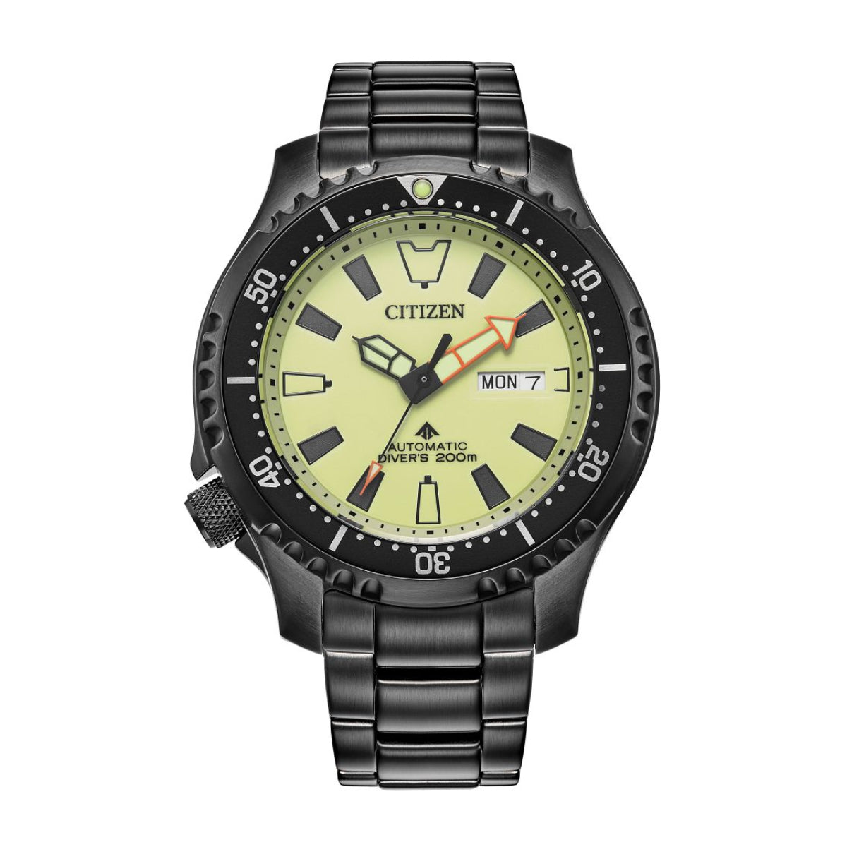Citizen Men's Promaster Dive Automatic Black Stainless Steel Watch with Yellow Luminous Dial