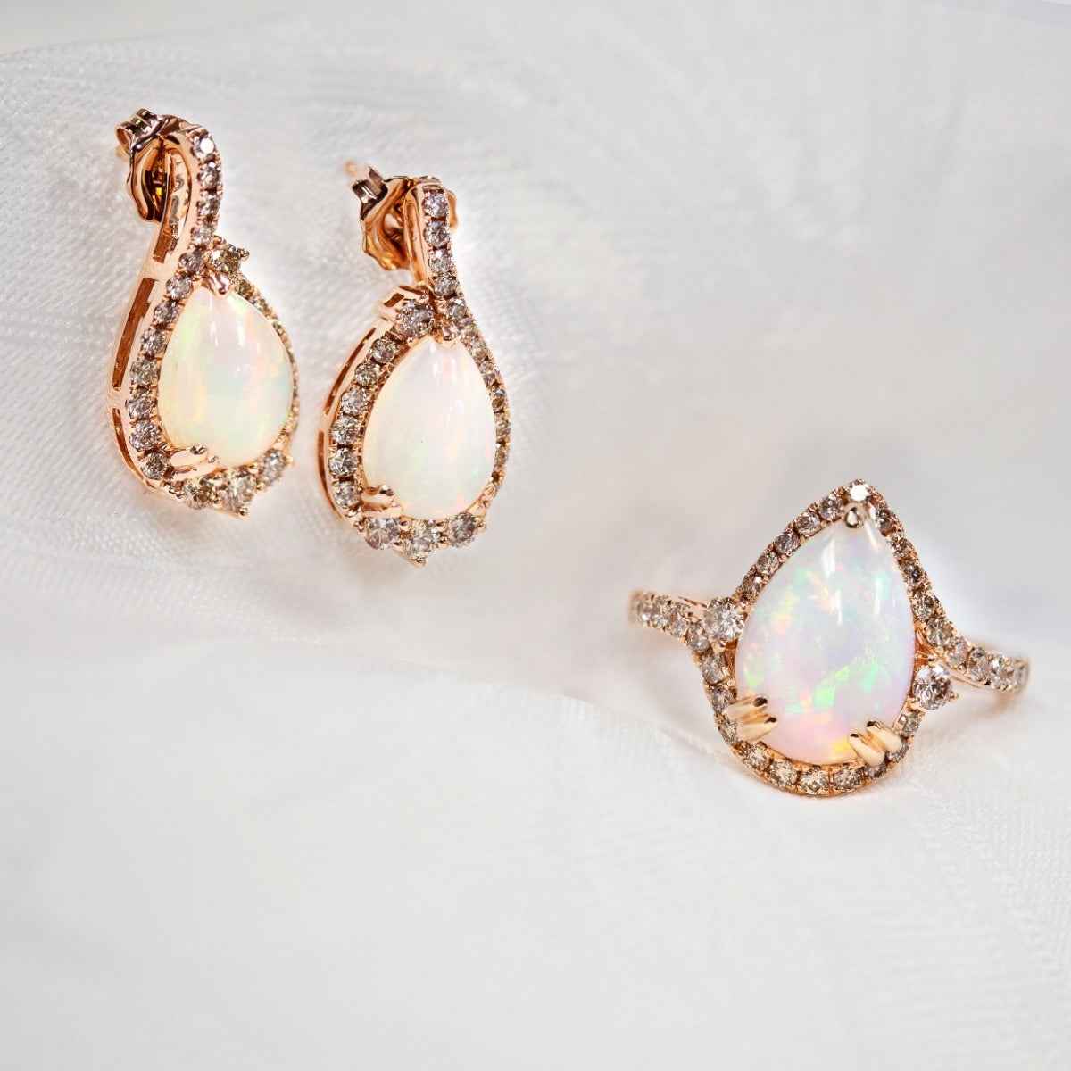 Le Vian Pear Neopolitan Opal & 5/8 ct. tw. Nude Diamond Halo Drop Earrings in 14K Strawberry Gold front view