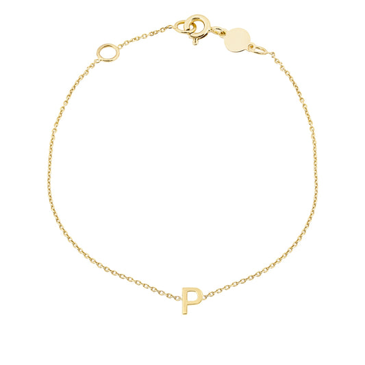 Mini Initial P Bracelet in 14K Yellow Gold