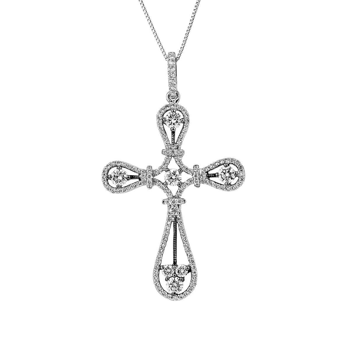 1 ct. tw. Diamond Open Flared Cross Pendant in 14K White Gold