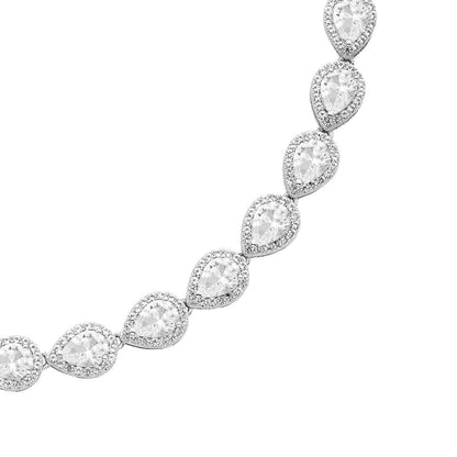 Created Pear White Sapphire Halo Necklace in Sterling Silver close-up detail