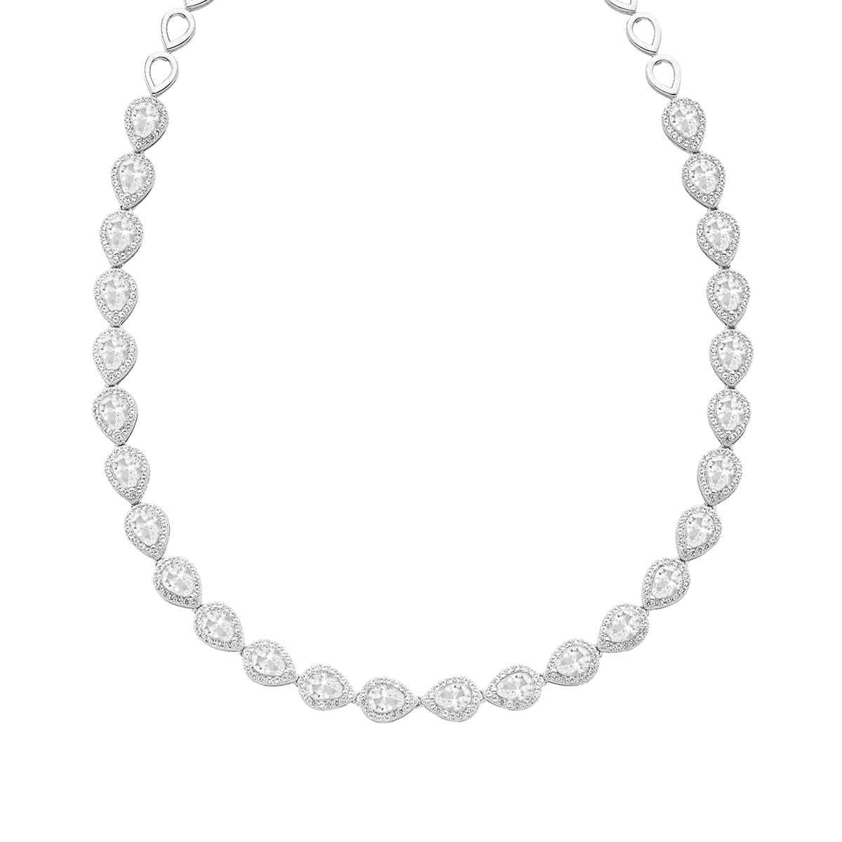 Created Pear White Sapphire Halo Necklace in Sterling Silver