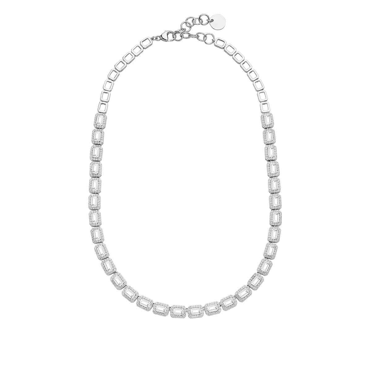 Created Emerald-Cut White Sapphire Halo Necklace in Sterling Silver front view