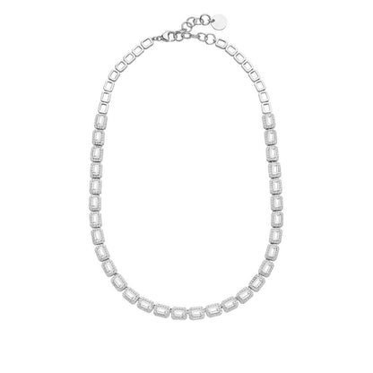 Created Emerald-Cut White Sapphire Halo Necklace in Sterling Silver front view