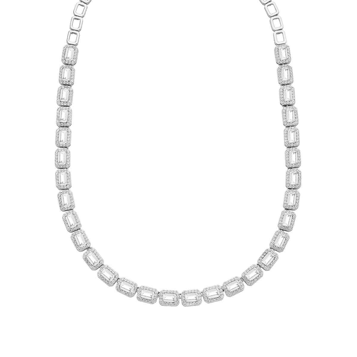 Created Emerald-Cut White Sapphire Halo Necklace in Sterling Silver