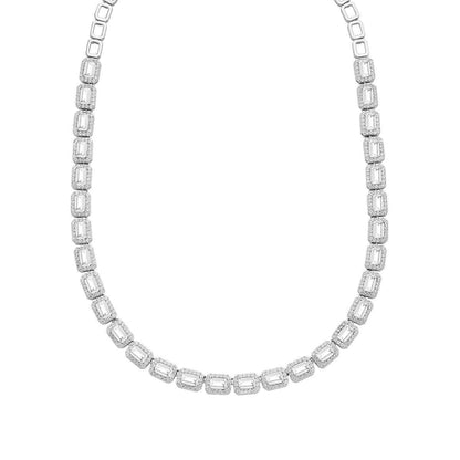 Created Emerald-Cut White Sapphire Halo Necklace in Sterling Silver