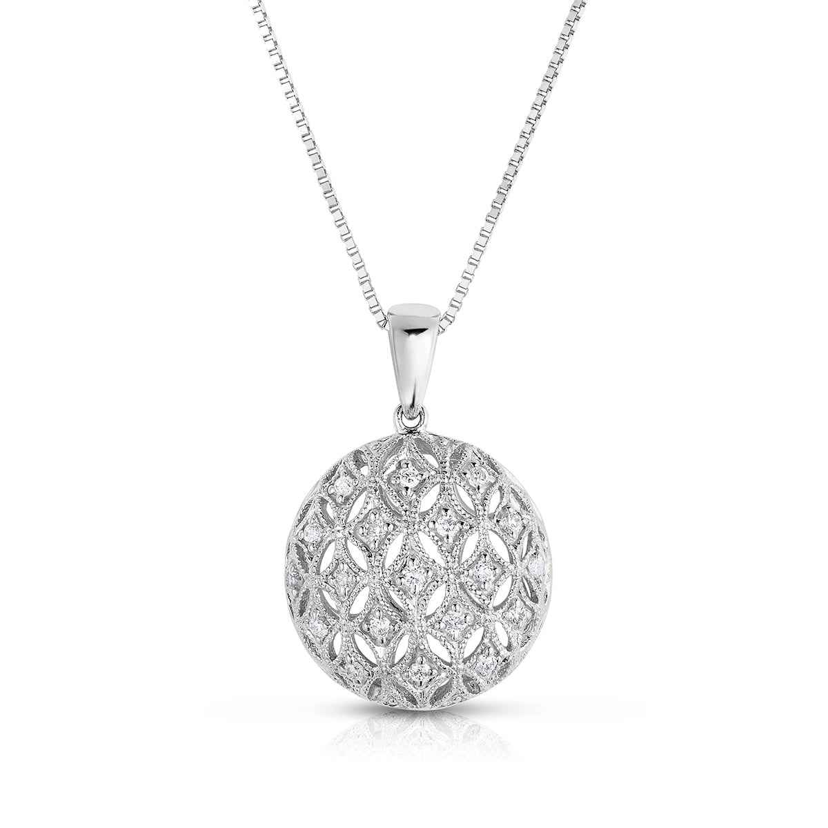 Fairytale Diamonds 1/10 ct. tw. Diamond Milgrain Lattice Circle Pendant in Sterling Silver
