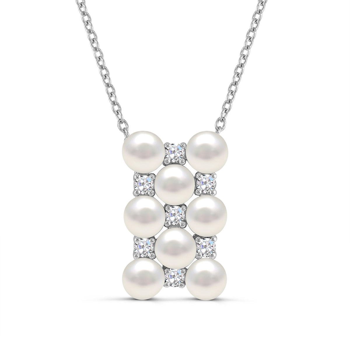 Cultured Freshwater Pearl & Created White Sapphire Multi-Row Pendant in Sterling Silver