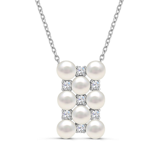 Cultured Freshwater Pearl & Created White Sapphire Multi-Row Pendant in Sterling Silver
