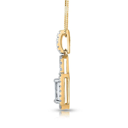 1 ct. tw. Quad Diamond Pendant with Halo & Circle Stone Design in 10K Yellow and White Gold front view