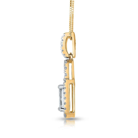 1 ct. tw. Quad Diamond Pendant with Halo & Circle Stone Design in 10K Yellow and White Gold front view