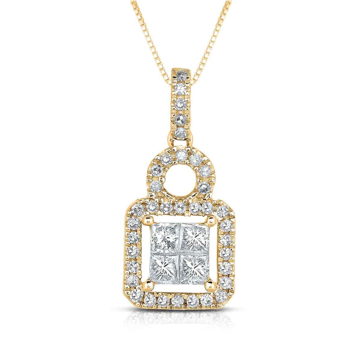 1 ct. tw. Quad Diamond Pendant with Halo & Circle Stone Design in 10K Yellow and White Gold