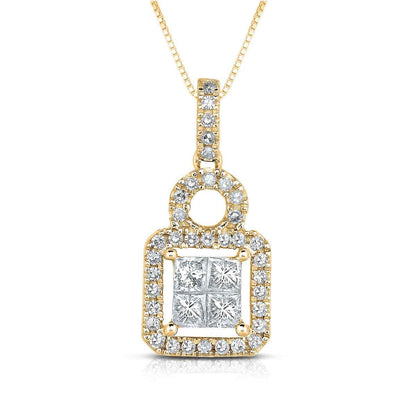 1 ct. tw. Quad Diamond Pendant with Halo & Circle Stone Design in 10K Yellow and White Gold