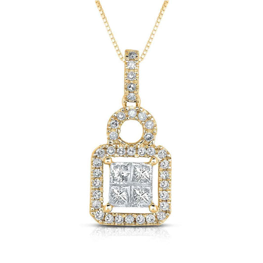 1 ct. tw. Quad Diamond Pendant with Halo & Circle Stone Design in 10K Yellow and White Gold