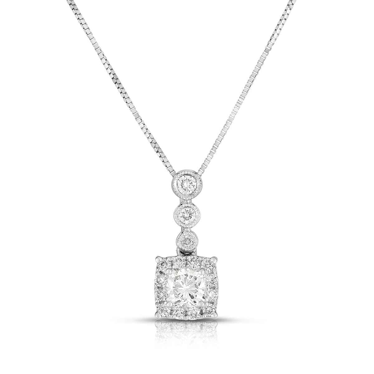 Fairytale Diamonds 1/2 ct. tw. Round Diamond with Cushion-Shaped Halo Pendant in 10K White Gold