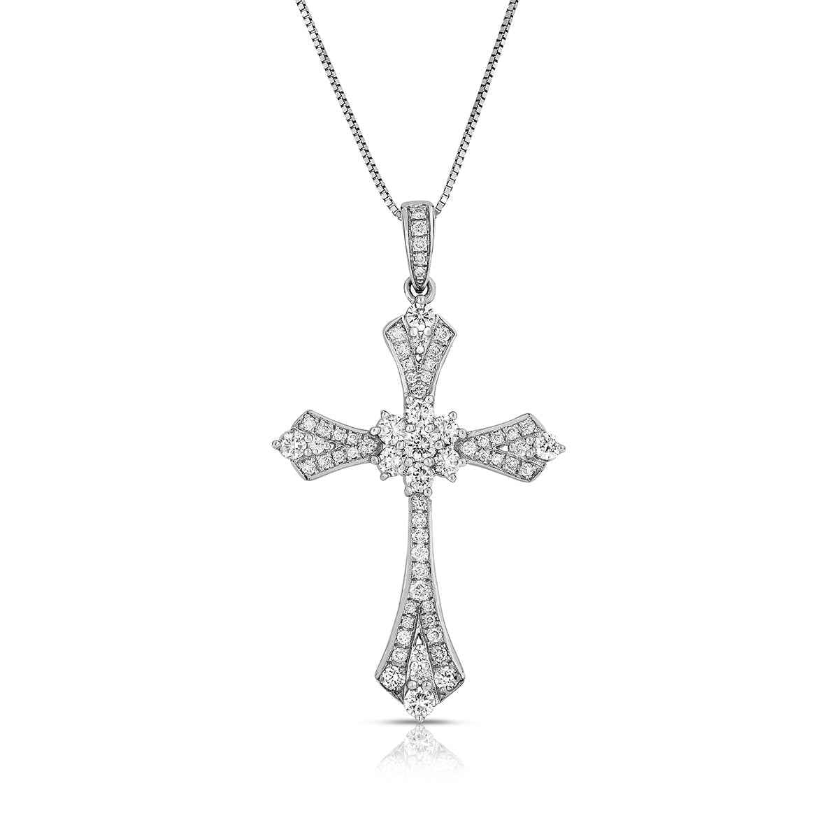 3/4 ct. tw. Diamond Flared Cross Pendant in 14K White Gold