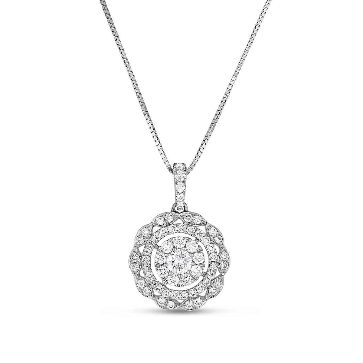 Fairytale Diamonds 1/2 ct. tw. Diamond Cluster Scalloped Halo Pendant in 10K White Gold