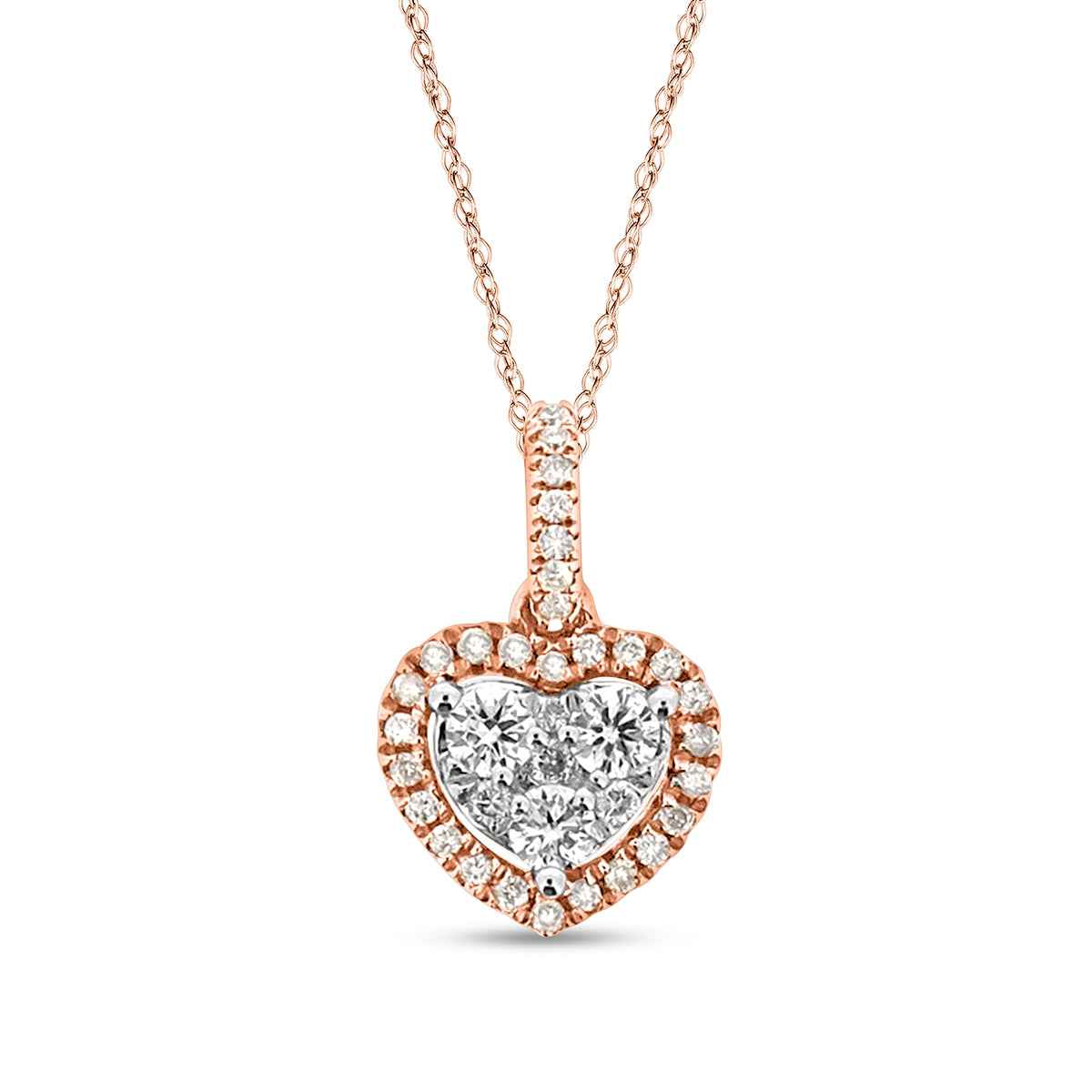 Fairytale Diamonds 1/4 ct. tw. Diamond Heart-Shaped Cluster Halo Pendant in 10K Pink Gold