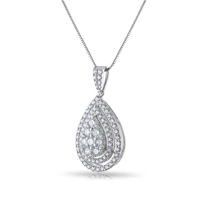 1-1/2 ct. tw. Diamond Pear-Shaped Cluster Double Halo Pendant in 14K White Gold front view