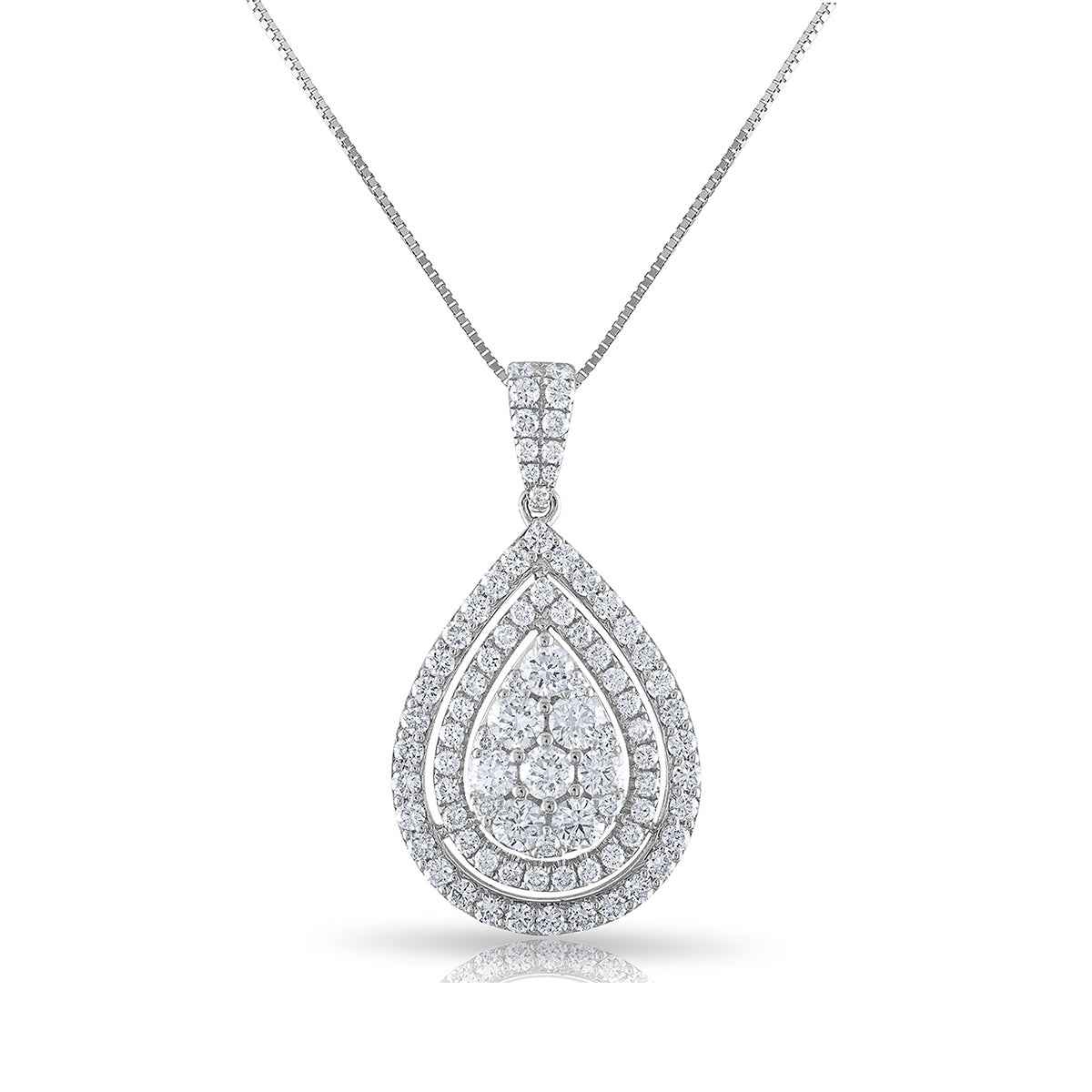 1-1/2 ct. tw. Diamond Pear-Shaped Cluster Double Halo Pendant in 14K White Gold